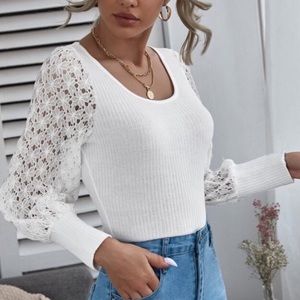 White Lace Sleeve Top